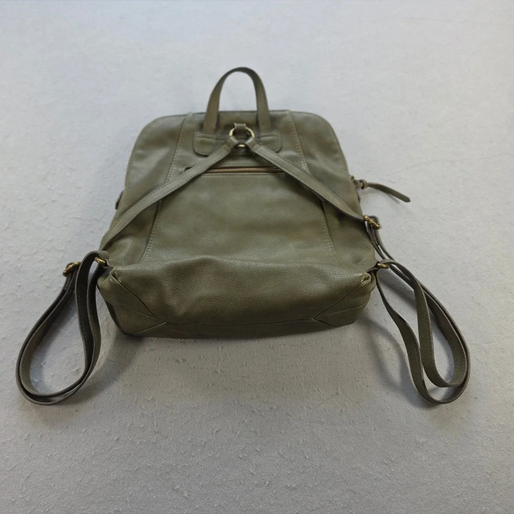 Olive Green Faux Leather Backpack Pockets Minimalist Grunge Festival Goblincore